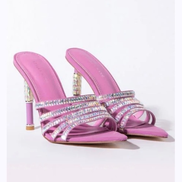 Azalea Wang Crystal-Strap Lilac Stiletto Mules - Picture 3 of 6